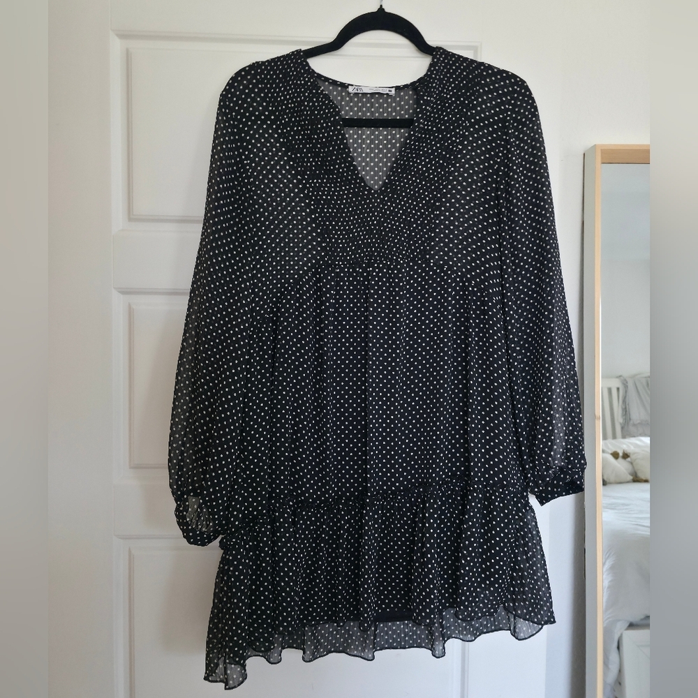 Zara Black and White Polka Dot Mini Dress